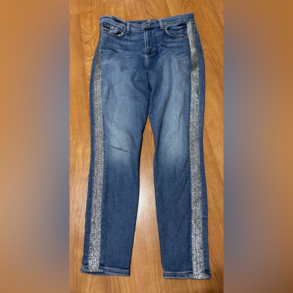 7 For All Mankind Jeans High Waist Ankle Skinny Silver Stripe Size 30 - Picture 2 of 13